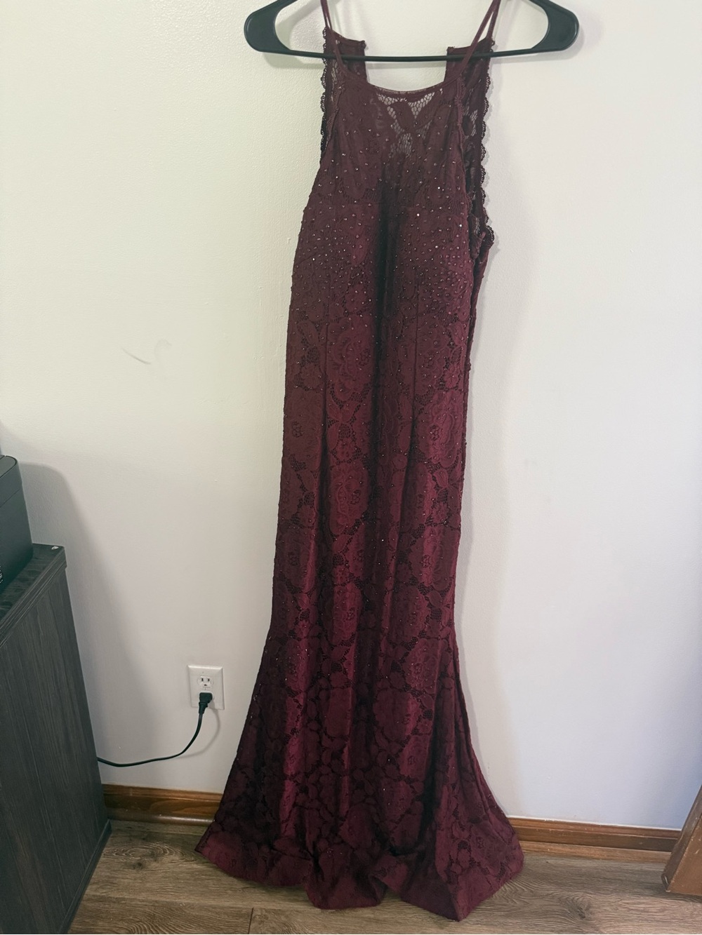 Adam Deep Burgundy Lace Maxi Dress